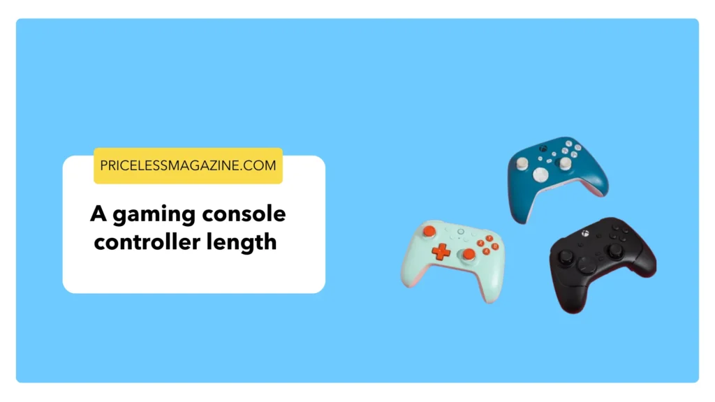A gaming console controller length when measured diagonally